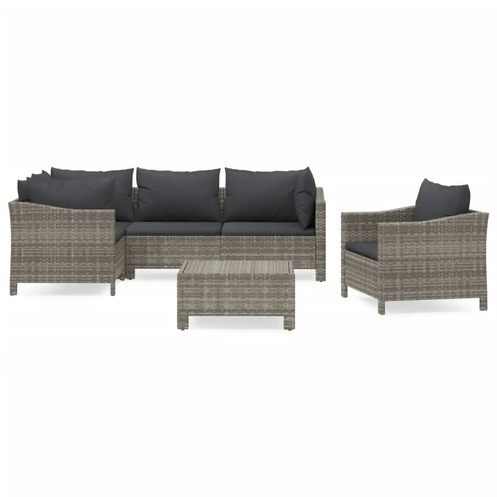 6 Piece Garden Lounge Set with Cushions Grey Poly Rattan 3187281 - Furniture