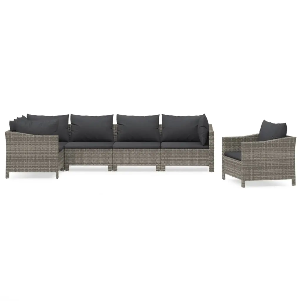 6 Piece Garden Lounge Set with Cushions Grey Poly Rattan 3187282 - Furniture