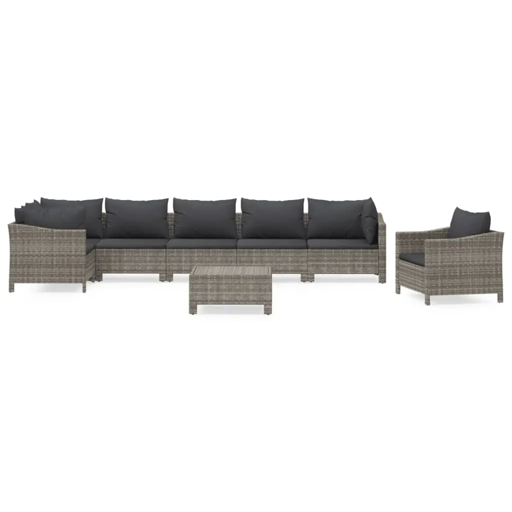 8 Piece Garden Lounge Set with Cushions Grey Poly Rattan 3187285 - Furniture