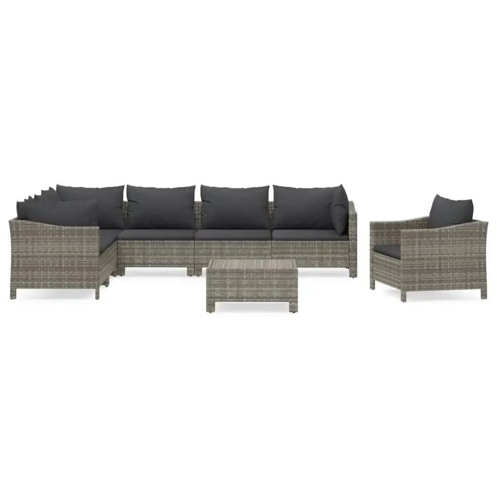 8 Piece Garden Lounge Set with Cushions Grey Poly Rattan 3187287 - Furniture