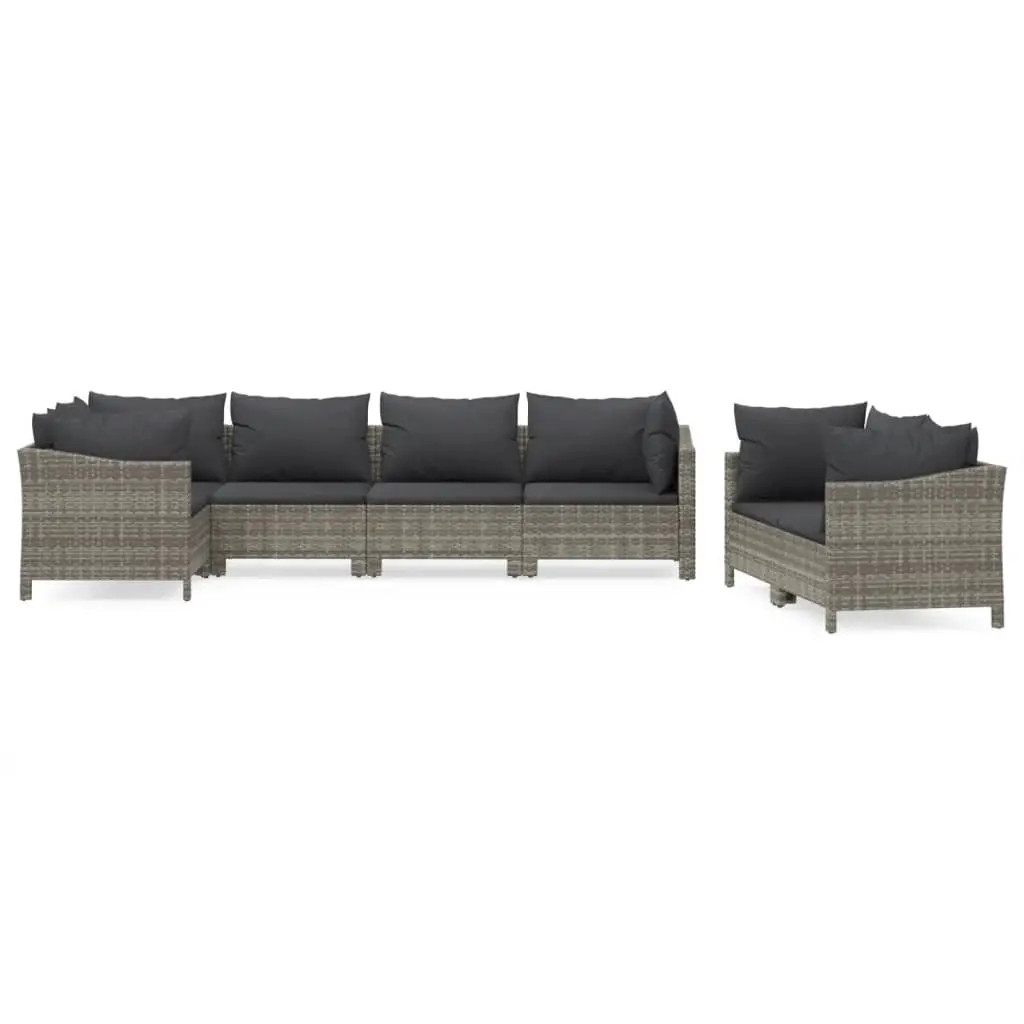 7 Piece Garden Lounge Set with Cushions Grey Poly Rattan 3187288 - Furniture