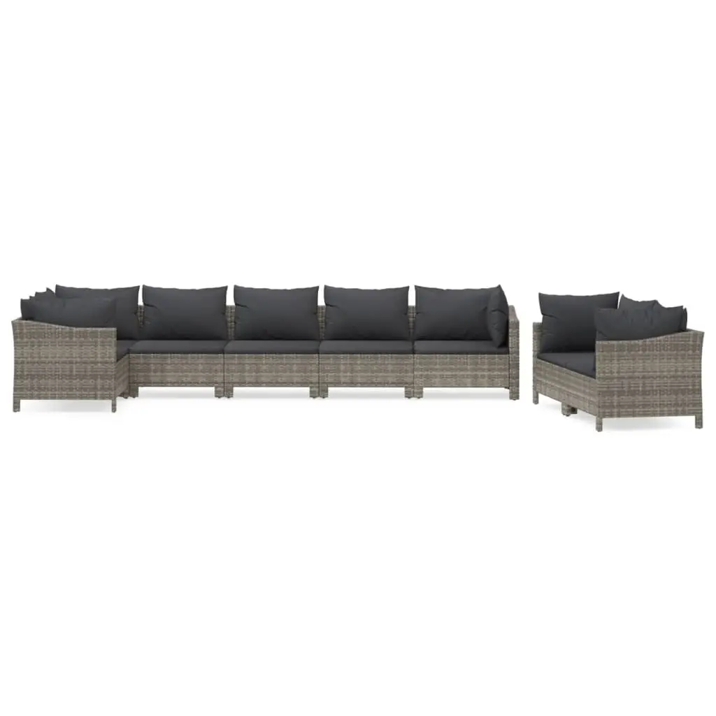 8 Piece Garden Lounge Set with Cushions Grey Poly Rattan 3187289 - Furniture
