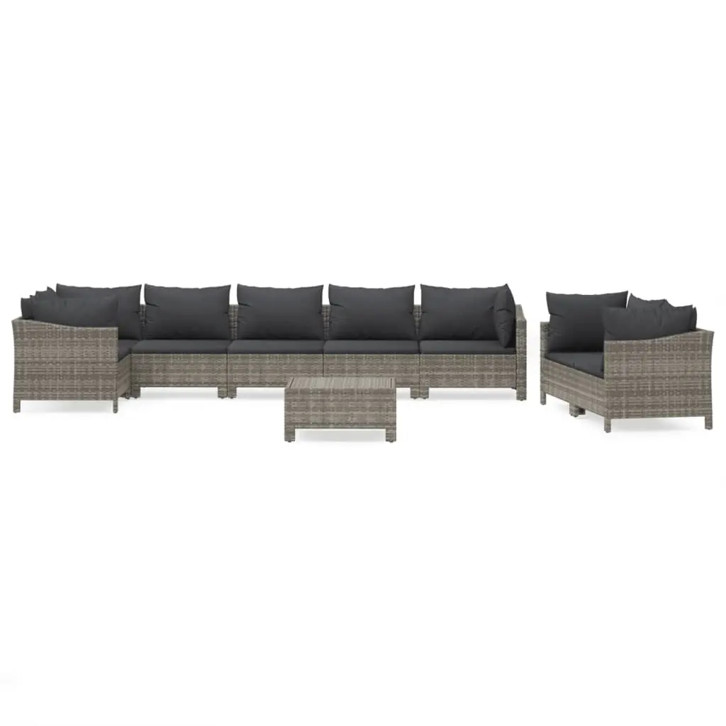 9 Piece Garden Lounge Set with Cushions Grey Poly Rattan 3187290 - Furniture