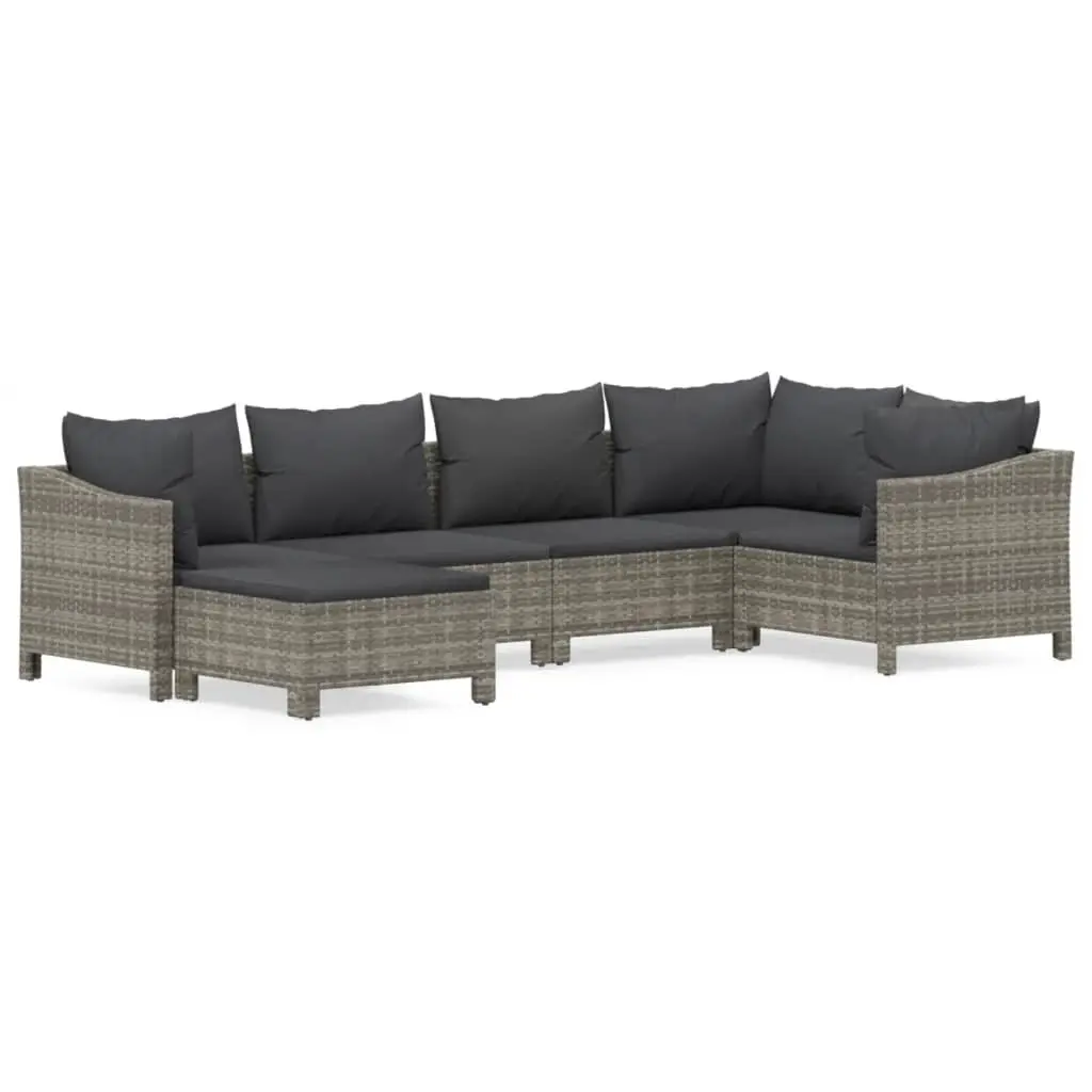 6 Piece Garden Lounge Set with Cushions Grey Poly Rattan 3187291 - Furniture