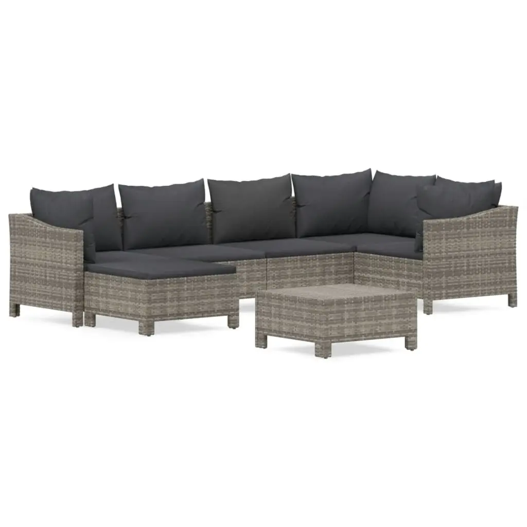 7 Piece Garden Lounge Set with Cushions Grey Poly Rattan 3187292 - Furniture