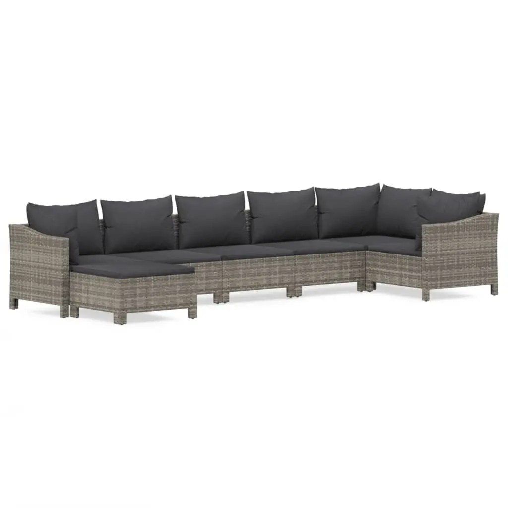 7 Piece Garden Lounge Set with Cushions Grey Poly Rattan 3187293 - Furniture