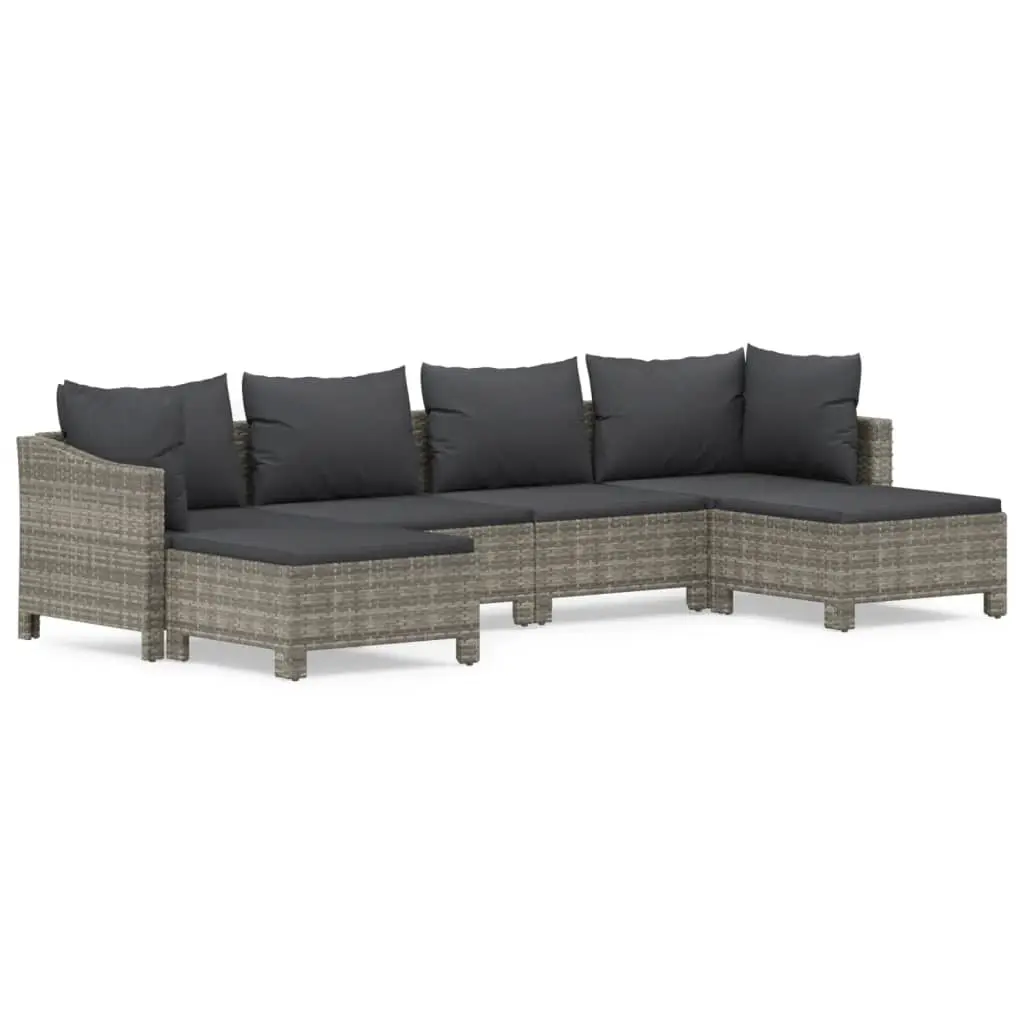 6 Piece Garden Lounge Set with Cushions Grey Poly Rattan 3187295 - Furniture