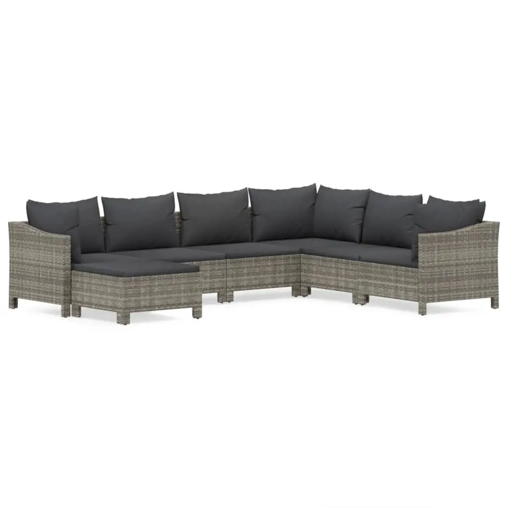 7 Piece Garden Lounge Set with Cushions Grey Poly Rattan 3187296 - Furniture