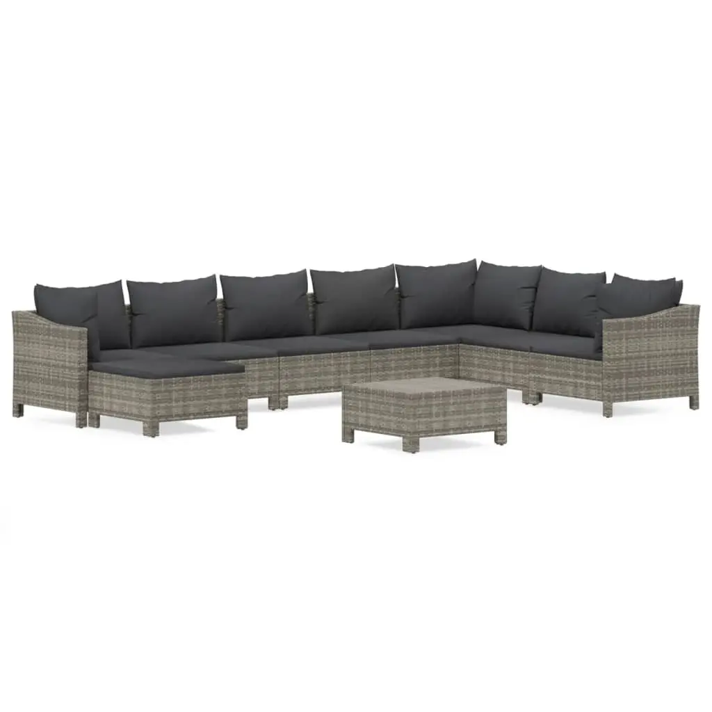 9 Piece Garden Lounge Set with Cushions Grey Poly Rattan 3187299 - Furniture