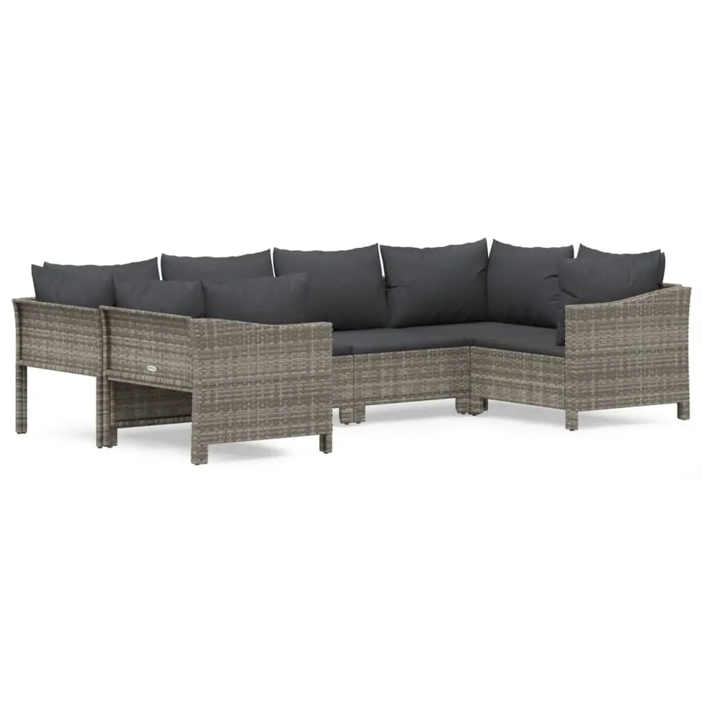 6 Piece Garden Lounge Set with Cushions Grey Poly Rattan 3187300 - Furniture