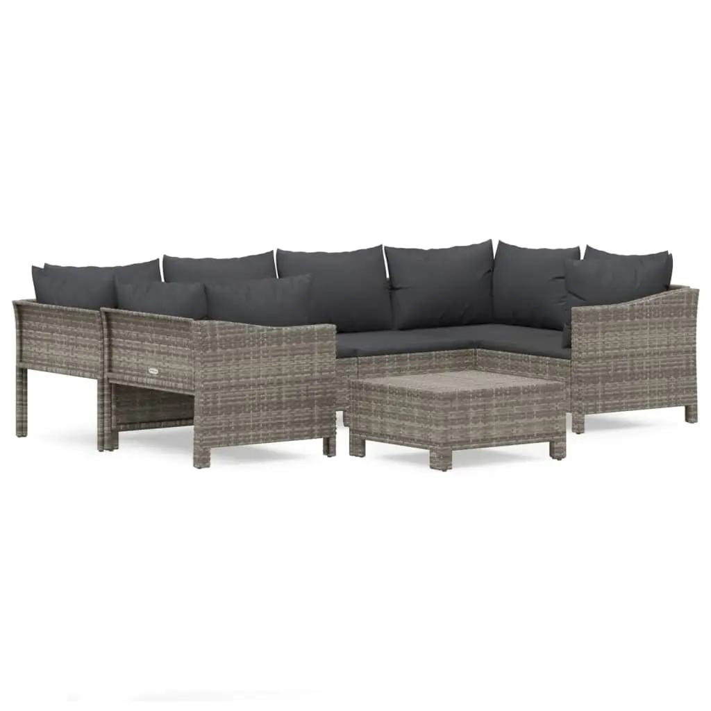 7 Piece Garden Lounge Set with Cushions Grey Poly Rattan 3187301 - Furniture