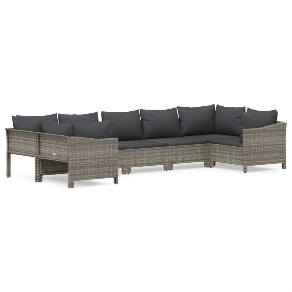 7 Piece Garden Lounge Set with Cushions Grey Poly Rattan 3187302 - Furniture