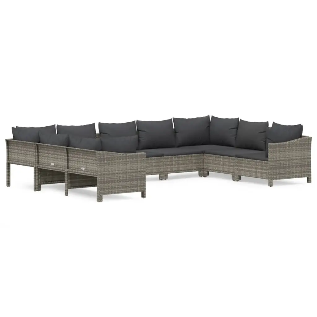 9 Piece Garden Lounge Set with Cushions Grey Poly Rattan 3187304 - Furniture
