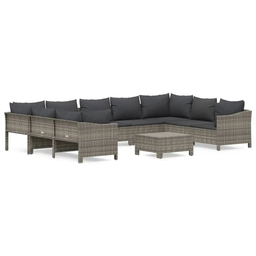 10 Piece Garden Lounge Set with Cushions Grey Poly Rattan 3187305 - Furniture