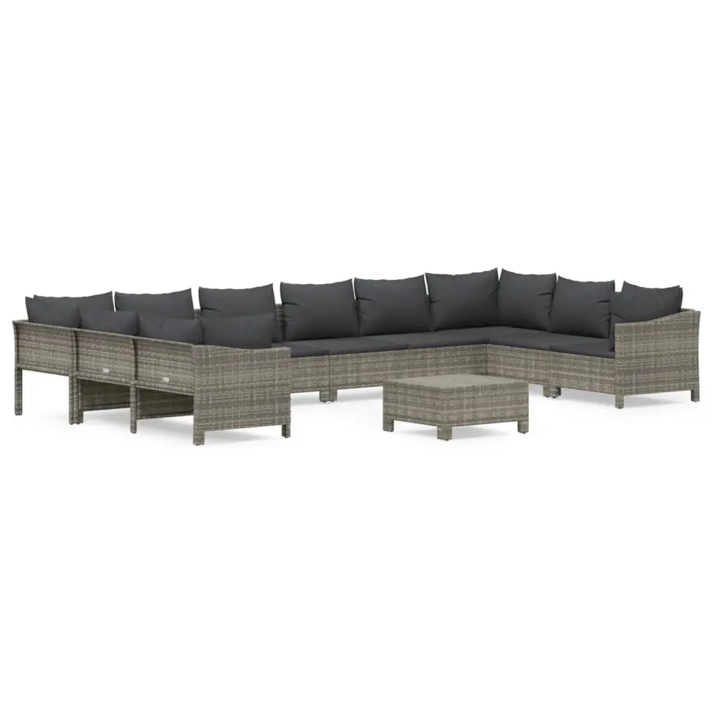 11 Piece Garden Lounge Set with Cushions Grey Poly Rattan 3187307 - Furniture