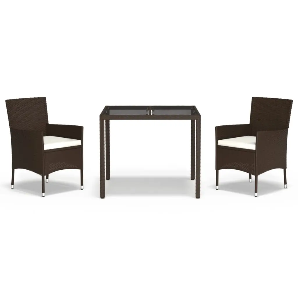 3 Piece Garden Dining Set with Cushions Brown Poly Rattan 3187308 - Furniture