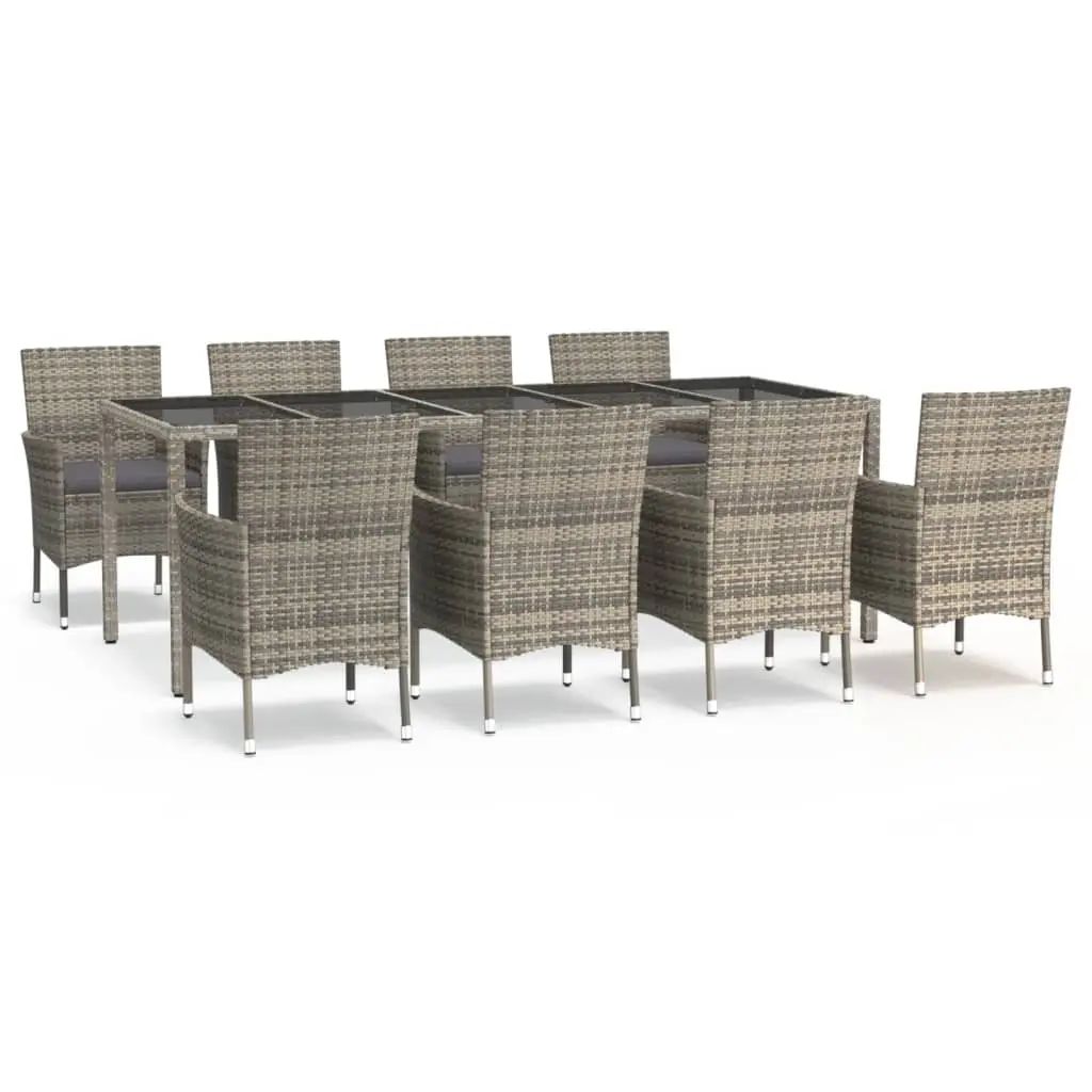 9 Piece Garden Dining Set with Cushions Grey Poly Rattan 3187338 - Furniture