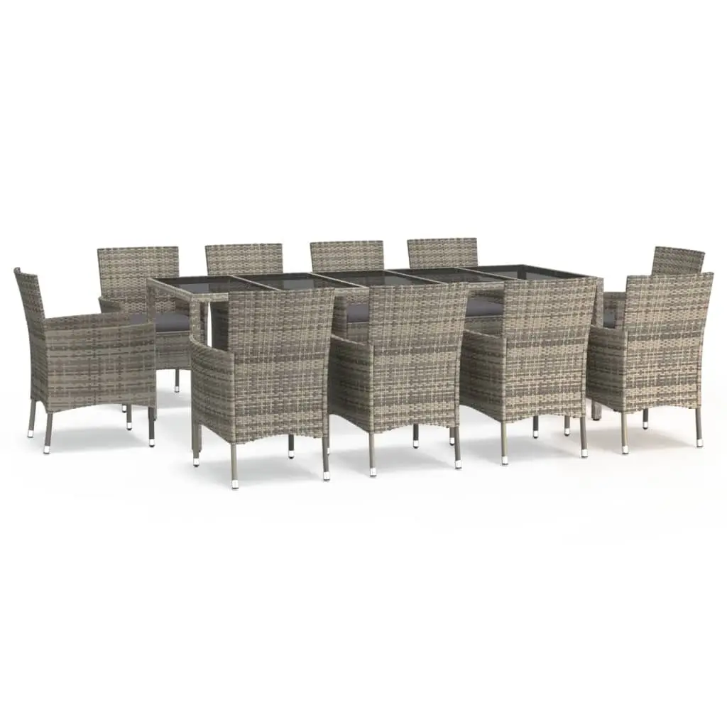 11 Piece Garden Dining Set with Cushions Grey Poly Rattan 3187339 - Furniture