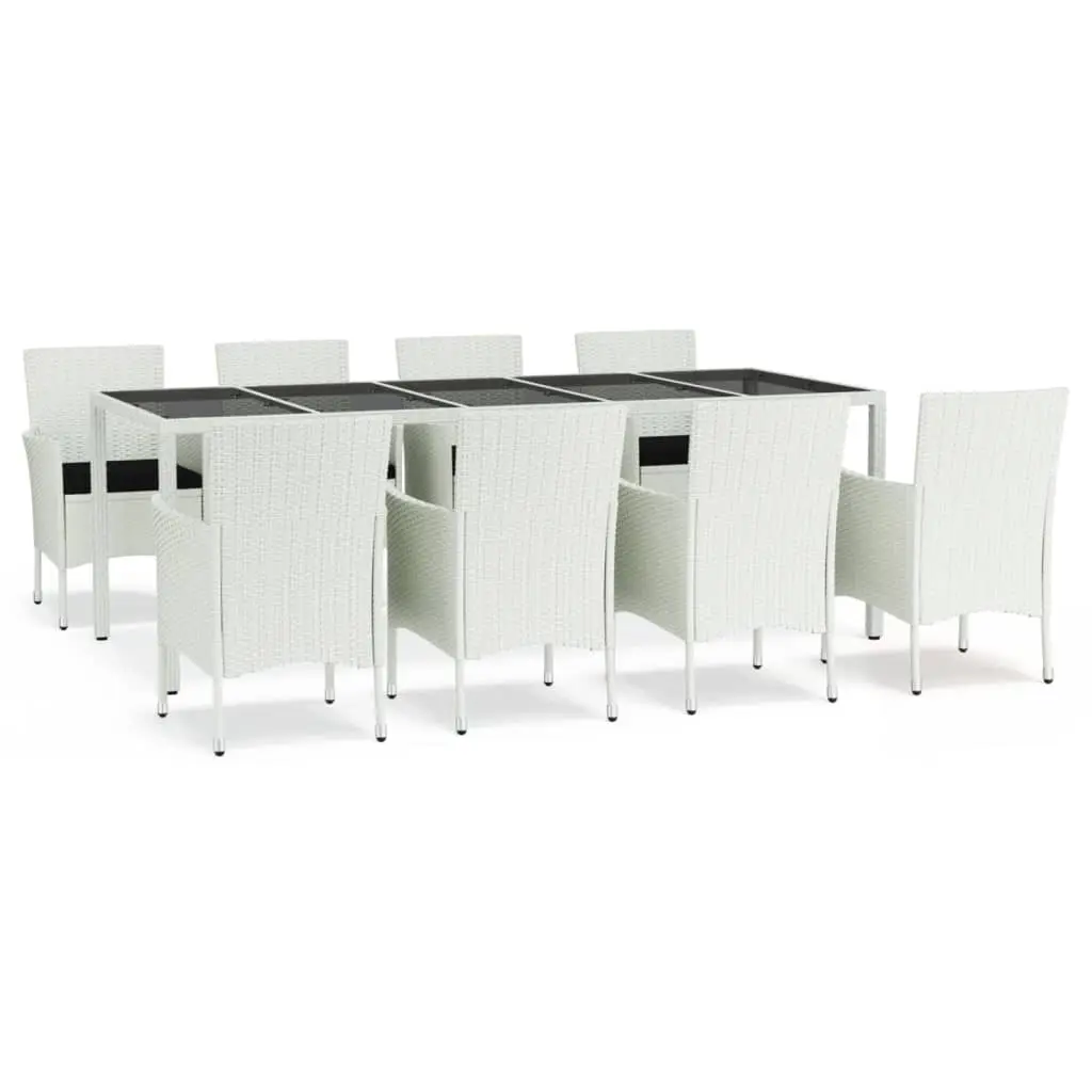 9 Piece Garden Dining Set with Cushions White Poly Rattan 3187346 - Furniture
