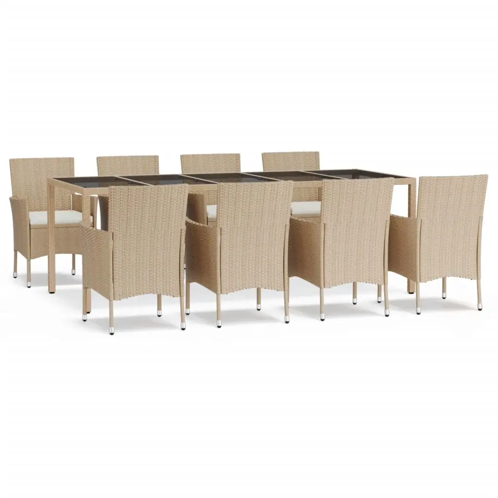 9 Piece Garden Dining Set with Cushions Beige Poly Rattan 3187354 - Furniture