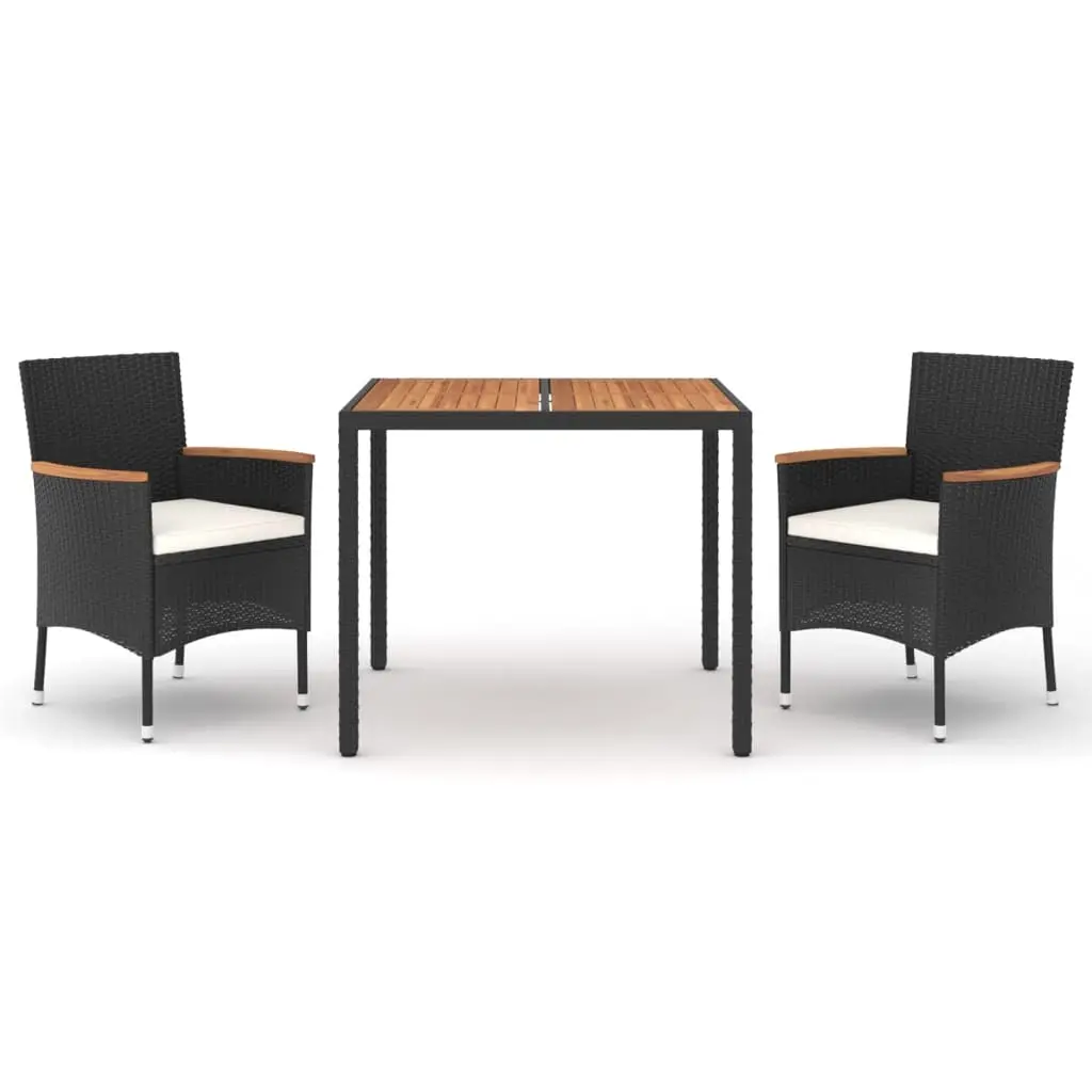3 Piece Garden Dining Set with Cushions Black Poly Rattan 3187356 - Furniture