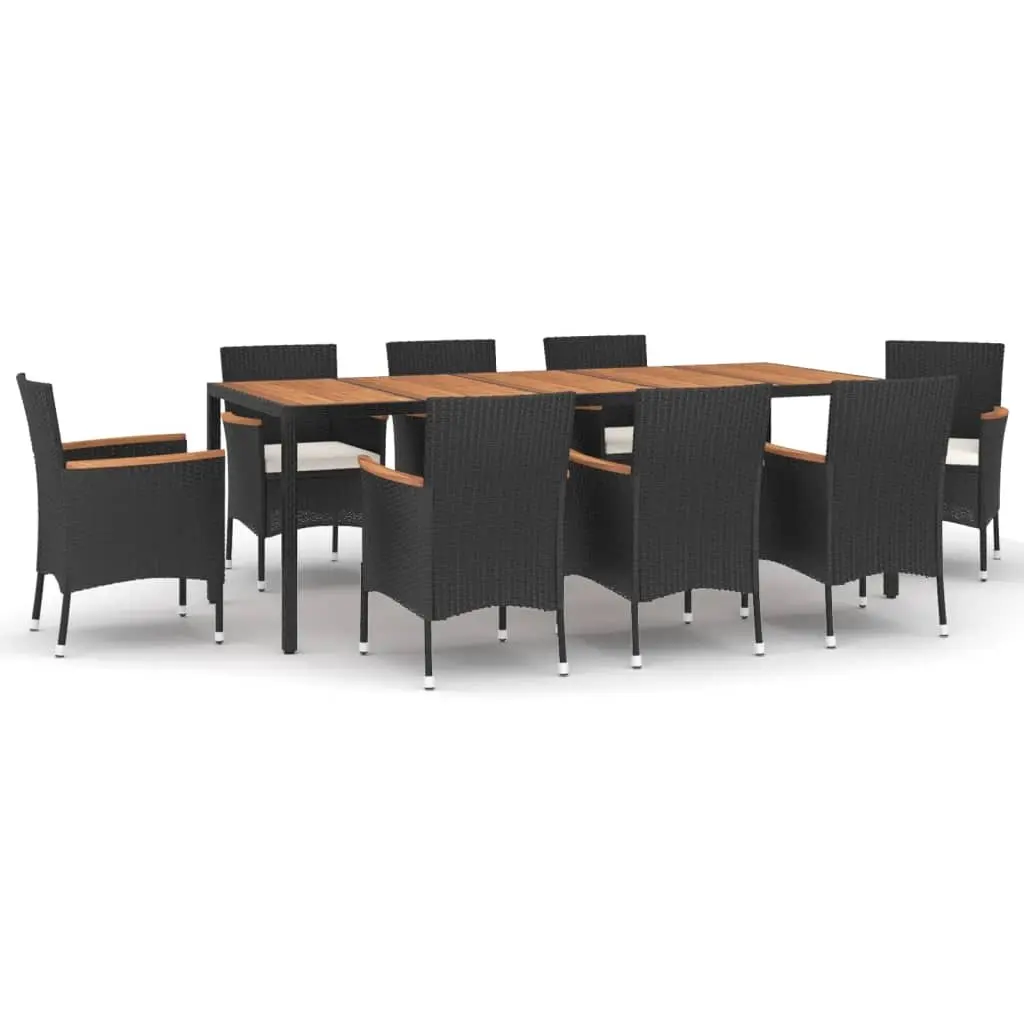 9 Piece Garden Dining Set with Cushions Black Poly Rattan 3187362 - Furniture