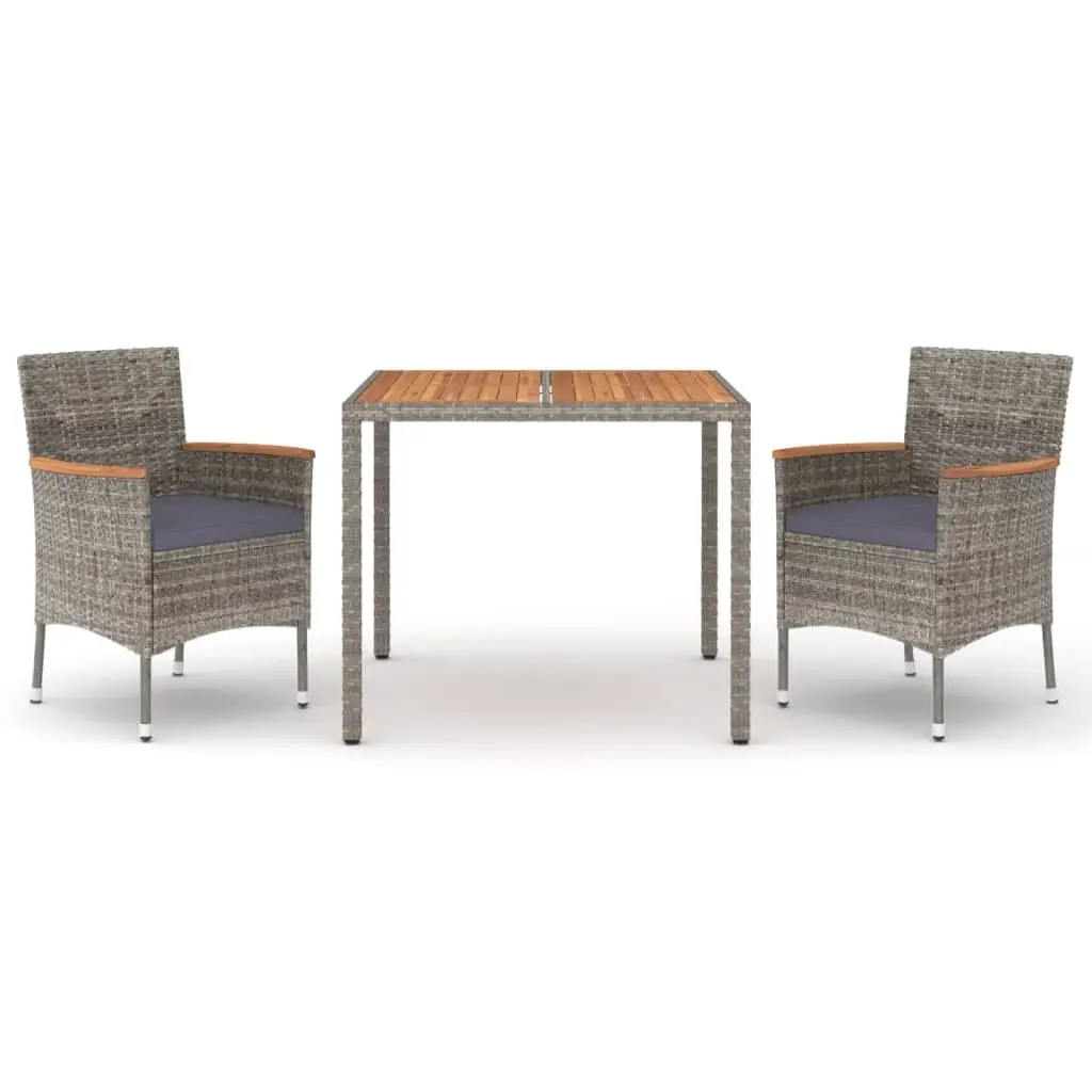 3 Piece Garden Dining Set with Cushions Grey Poly Rattan 3187364 - Furniture