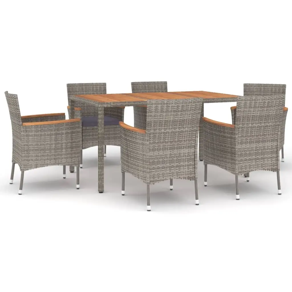 7 Piece Garden Dining Set with Cushions Grey Poly Rattan 3187367 - Furniture