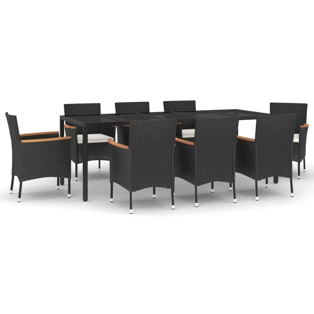 9 Piece Garden Dining Set with Cushions Black Poly Rattan 3187378 - Furniture