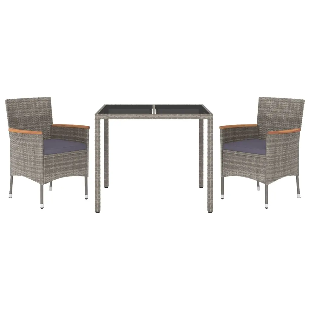 3 Piece Garden Dining Set with Cushions Grey Poly Rattan 3187380 - Furniture