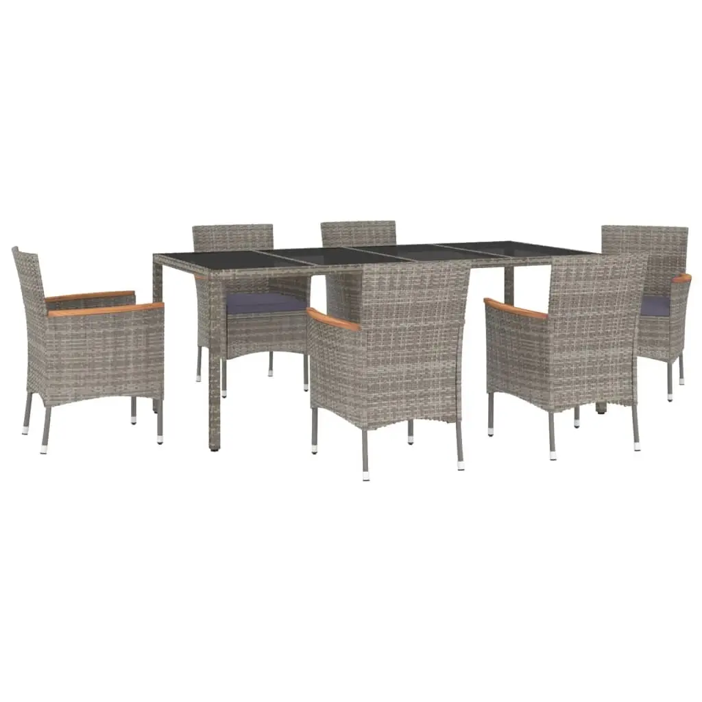 7 Piece Garden Dining Set with Cushions Grey Poly Rattan 3187384 - Furniture