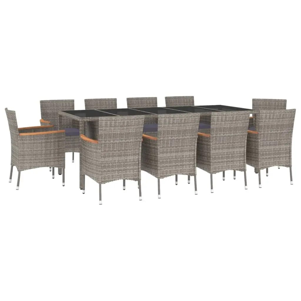 11 Piece Garden Dining Set with Cushions Grey Poly Rattan 3187387 - Furniture
