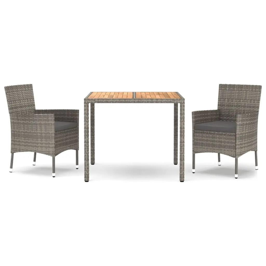 3 Piece Garden Dining Set with Cushions Grey Poly Rattan 3187404 - Furniture
