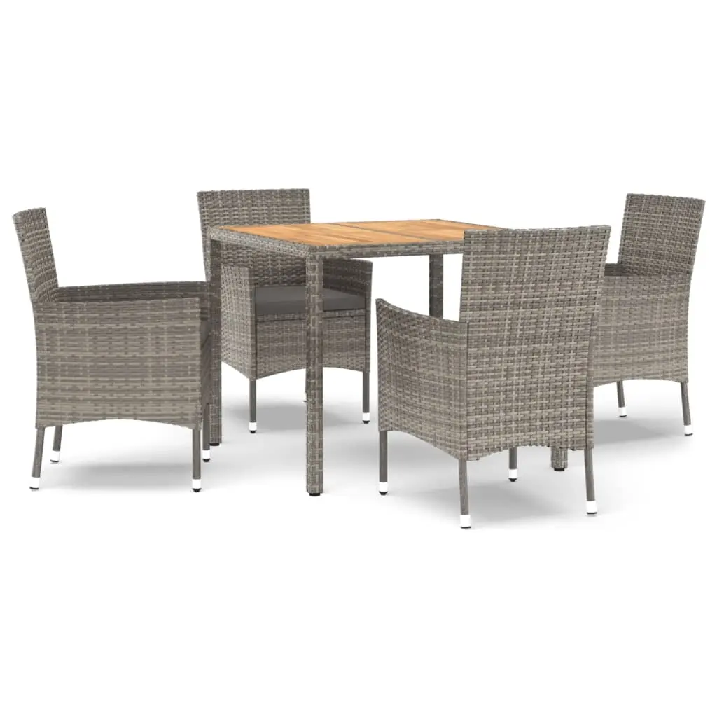 5 Piece Garden Dining Set with Cushions Grey Poly Rattan 3187405 - Furniture