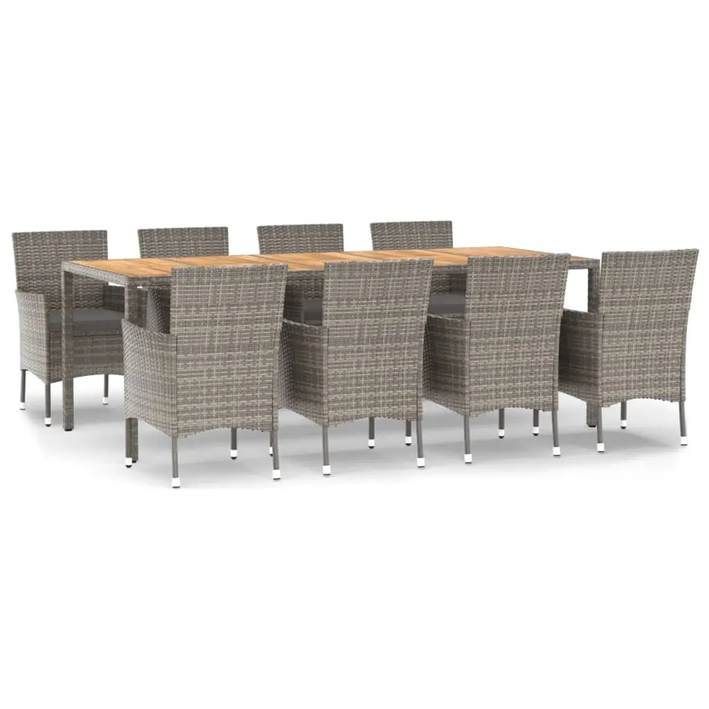 9 Piece Garden Dining Set with Cushions Grey Poly Rattan 3187410 - Furniture