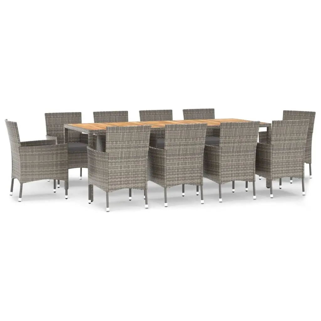 11 Piece Garden Dining Set with Cushions Grey Poly Rattan 3187411 - Furniture