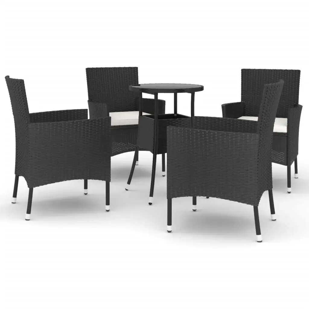 5 Piece Garden Bistro Set with Cushions Black Poly Rattan 3187415 - Furniture