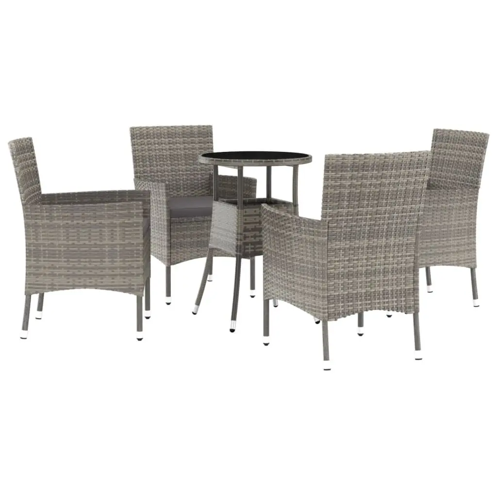 5 Piece Garden Bistro Set with Cushions Grey Poly Rattan 3187419 - Furniture