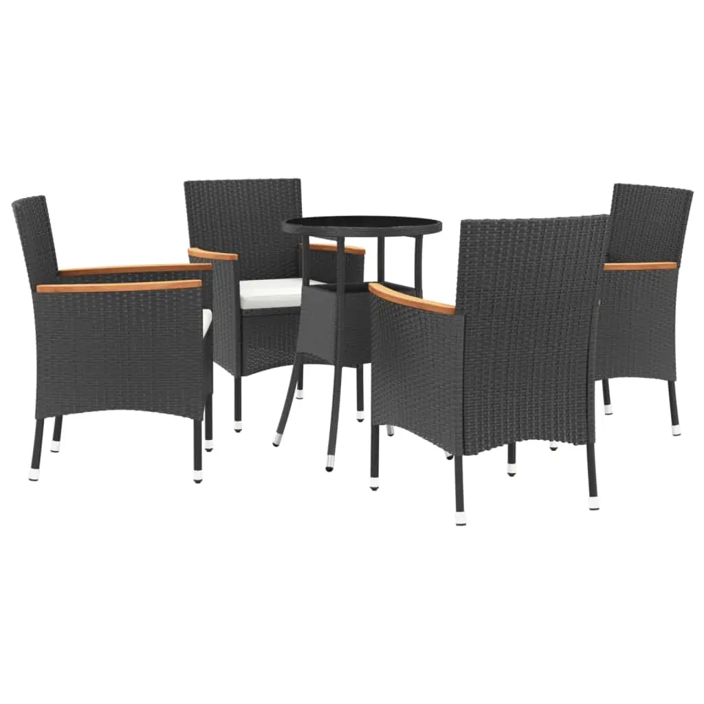 5 Piece Garden Bistro Set with Cushions Black Poly Rattan 3187423 - Furniture