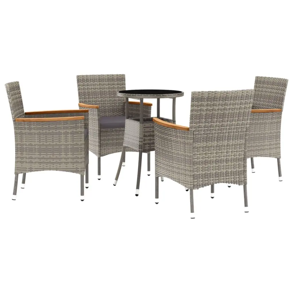 5 Piece Garden Bistro Set with Cushions Grey Poly Rattan 3187425 - Furniture