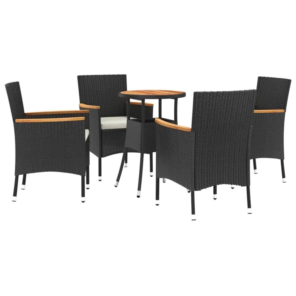 5 Piece Garden Bistro Set with Cushions Black Poly Rattan 3187429 - Furniture