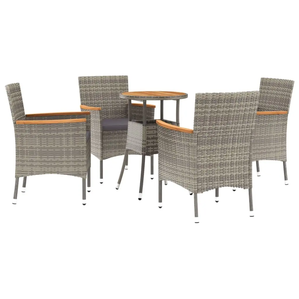5 Piece Garden Bistro Set with Cushions Grey Poly Rattan 3187431 - Furniture