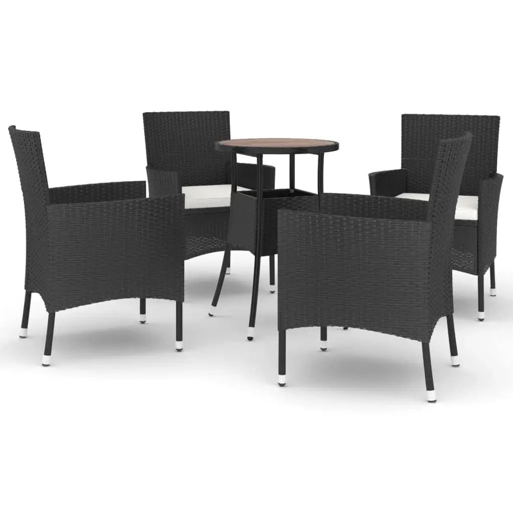 5 Piece Garden Bistro Set with Cushions Black Poly Rattan 3187433 - Furniture