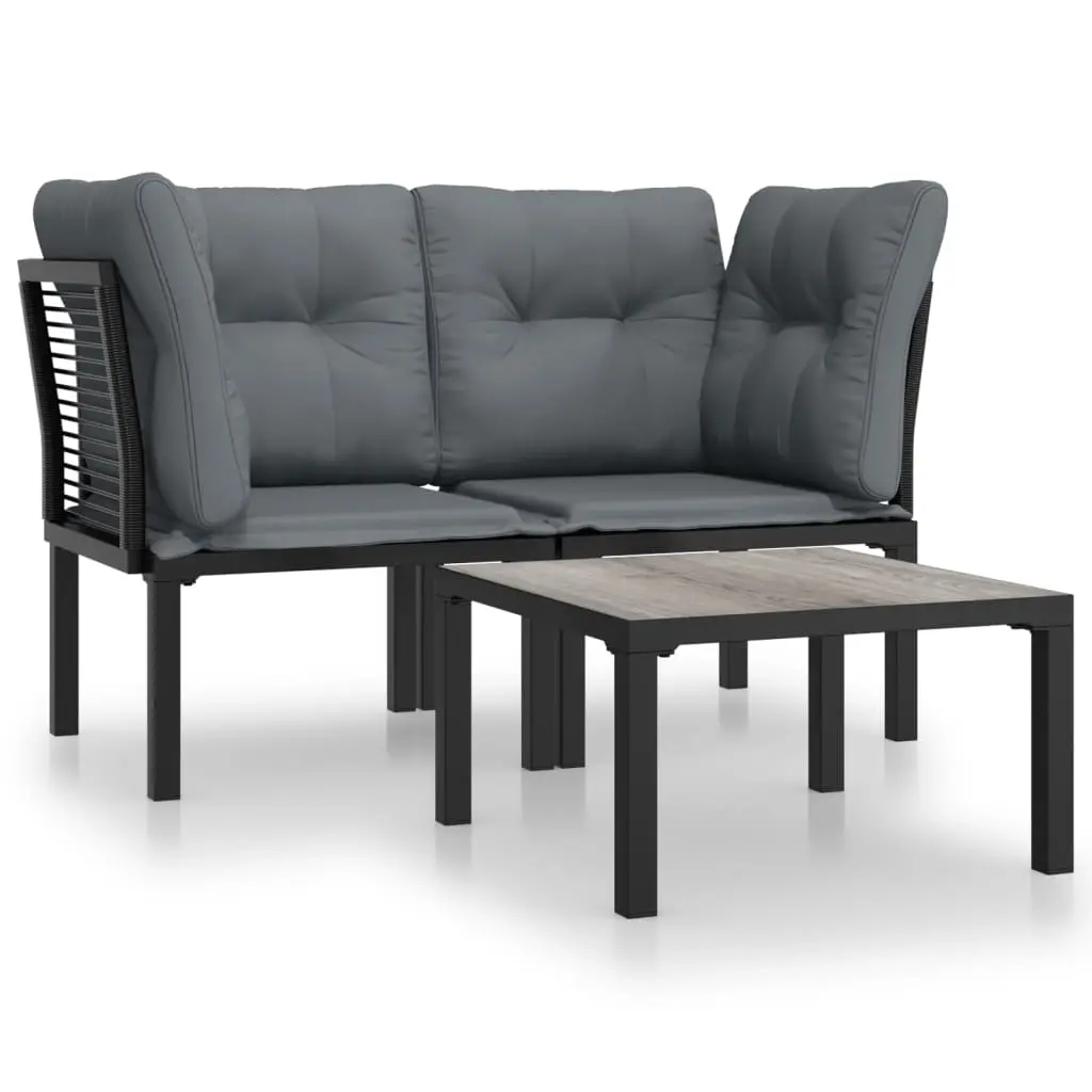 3 Piece Garden Lounge Set Black and Grey Poly Rattan 3187730 - Furniture
