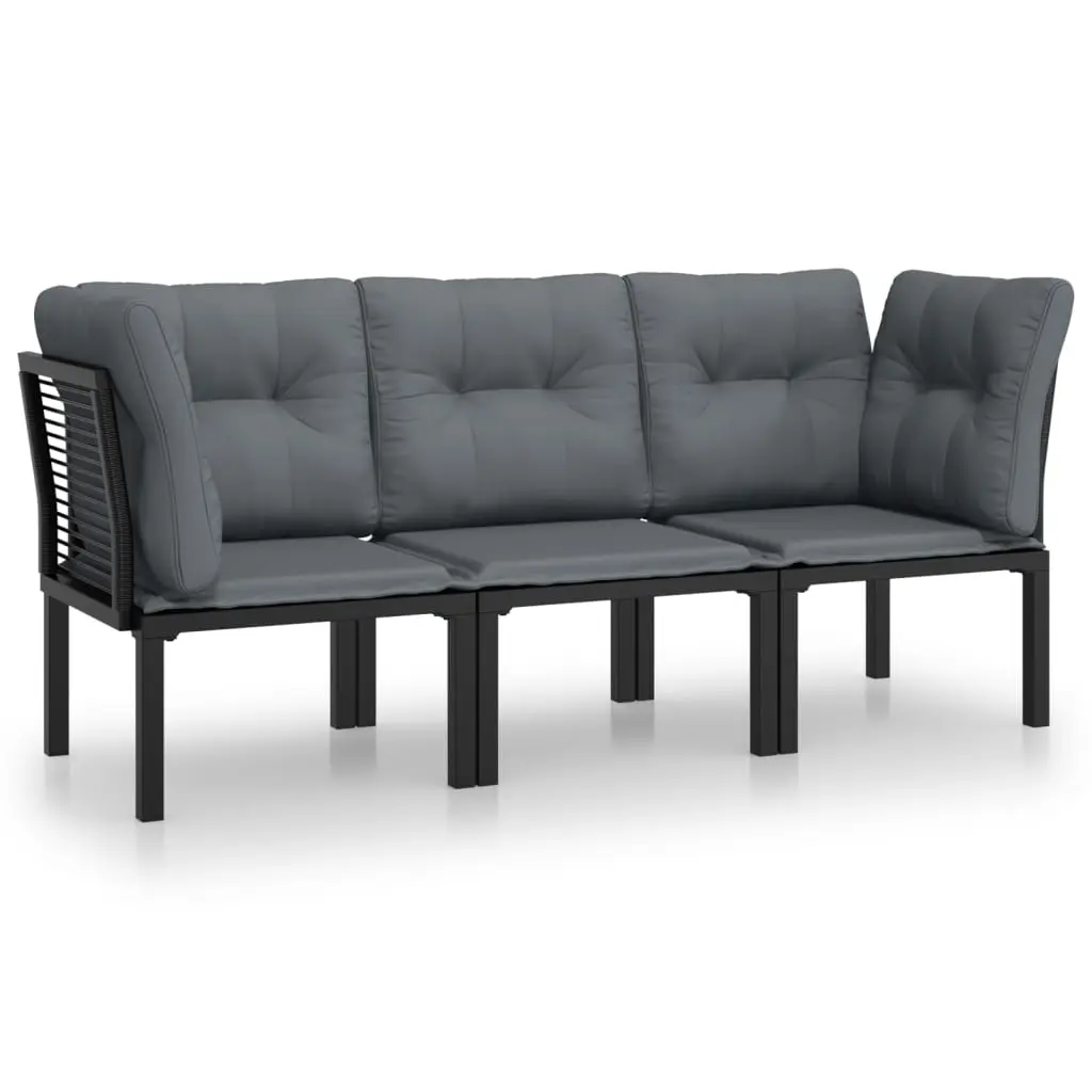 3 Piece Garden Lounge Set Black and Grey Poly Rattan 3187731 - Furniture