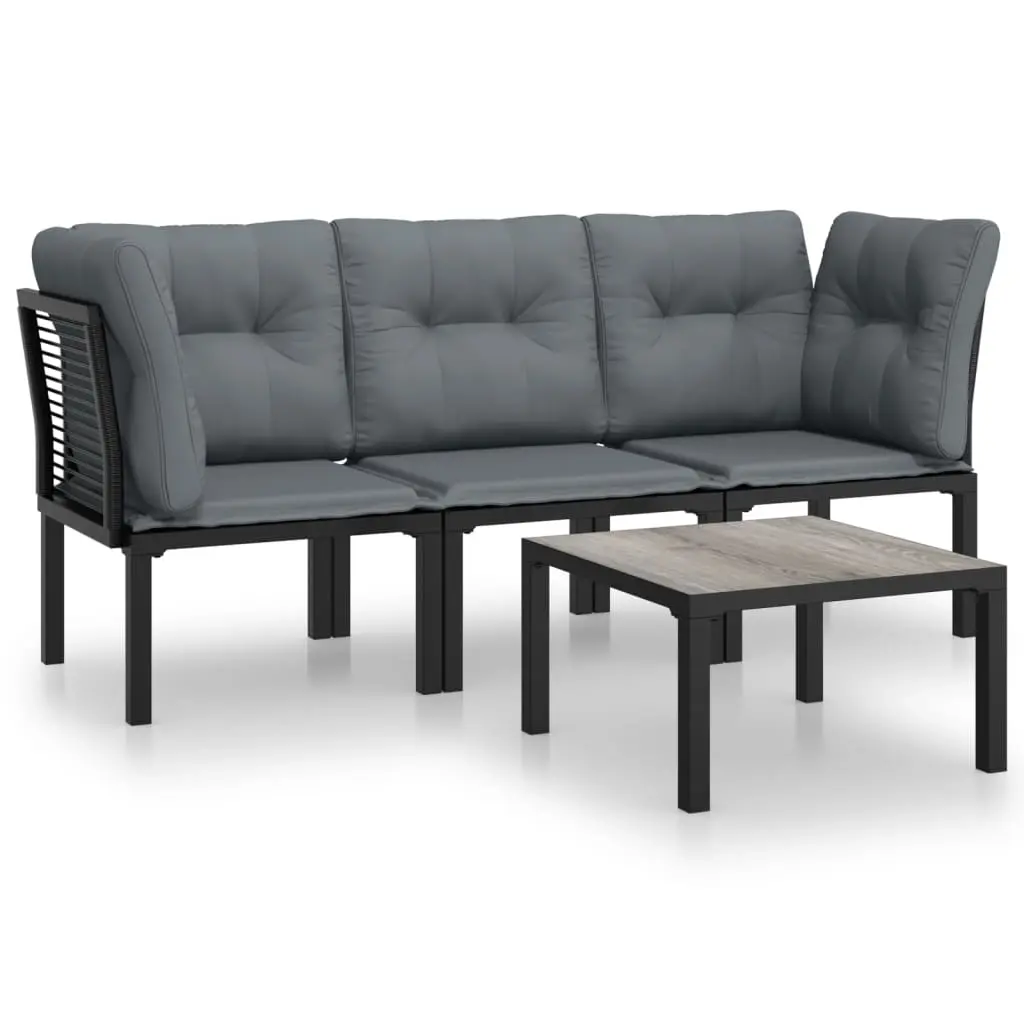 4 Piece Garden Lounge Set Black and Grey Poly Rattan 3187732 - Furniture