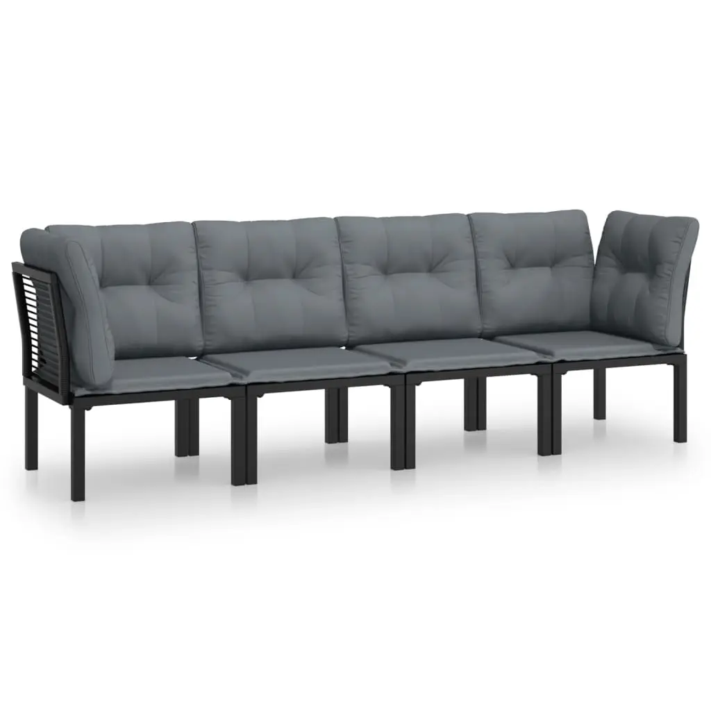 4 Piece Garden Lounge Set Black and Grey Poly Rattan 3187733 - Furniture