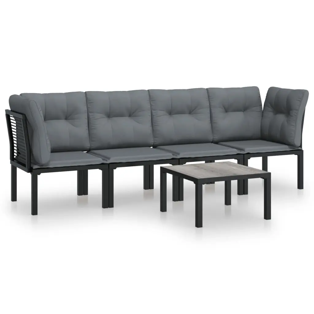5 Piece Garden Lounge Set Black and Grey Poly Rattan 3187734 - Furniture