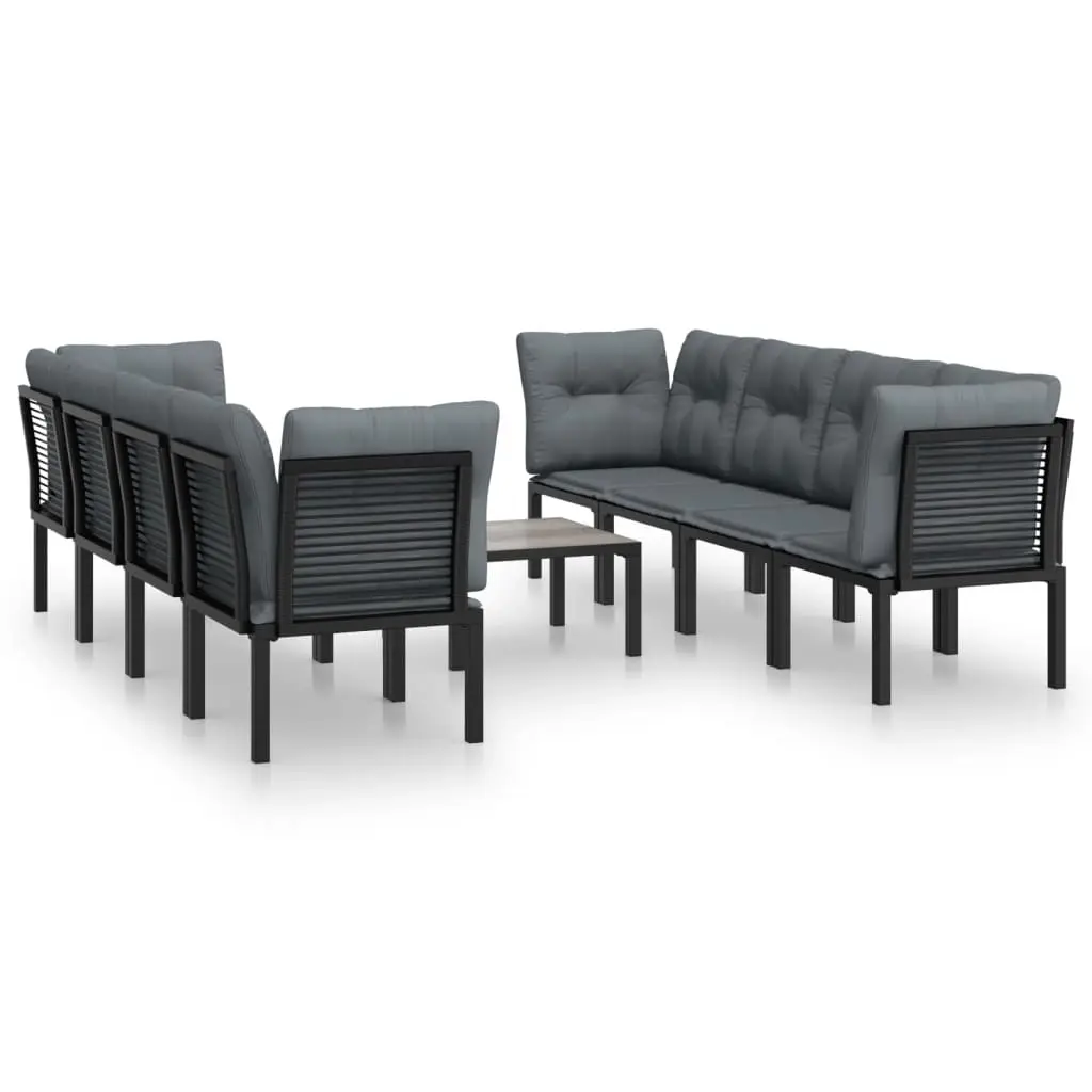9 Piece Garden Lounge Set Black and Grey Poly Rattan 3187735 - Furniture