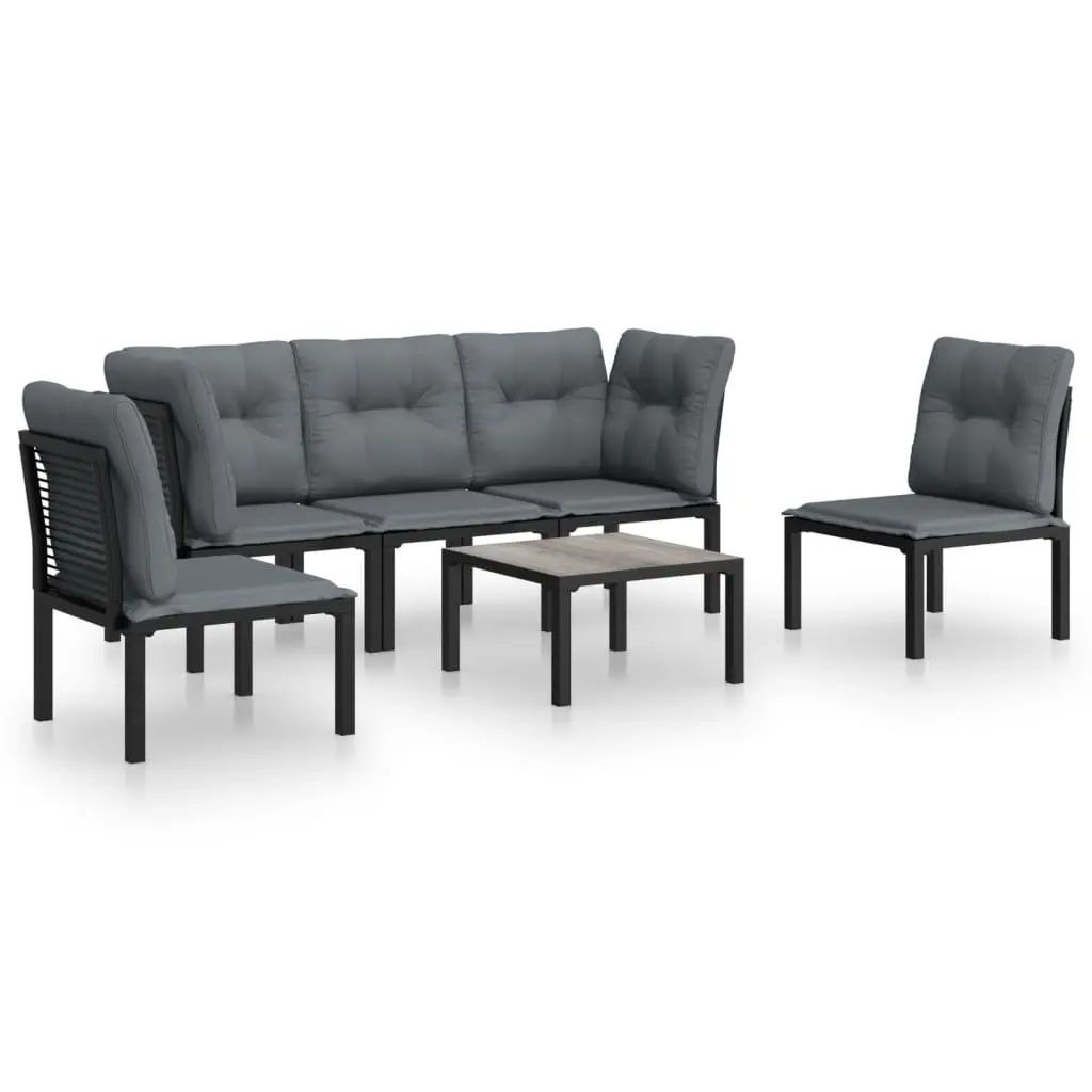 6 Piece Garden Lounge Set Black and Grey Poly Rattan 3187737 - Furniture